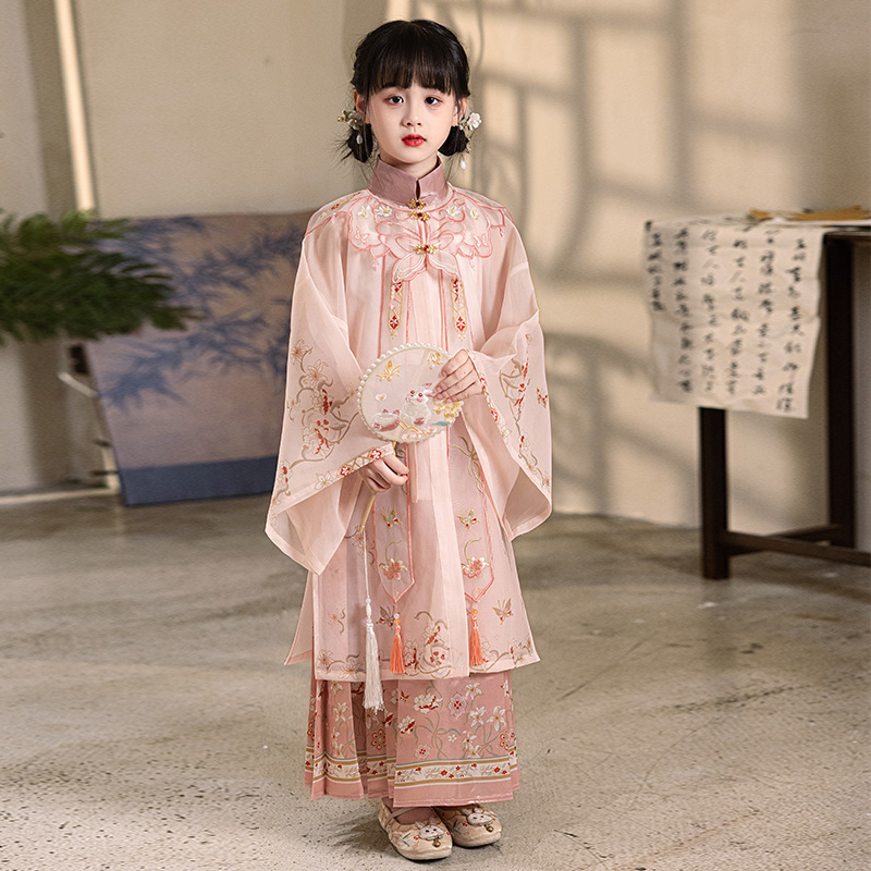 女童粉色汉服春秋长袖云肩汉服