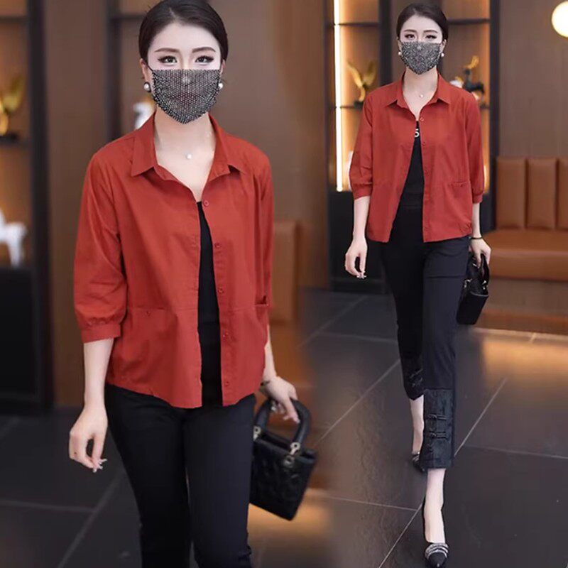 七分袖衬衫女士春夏新款小个子薄款外套洋气减龄休闲短款中袖上衣