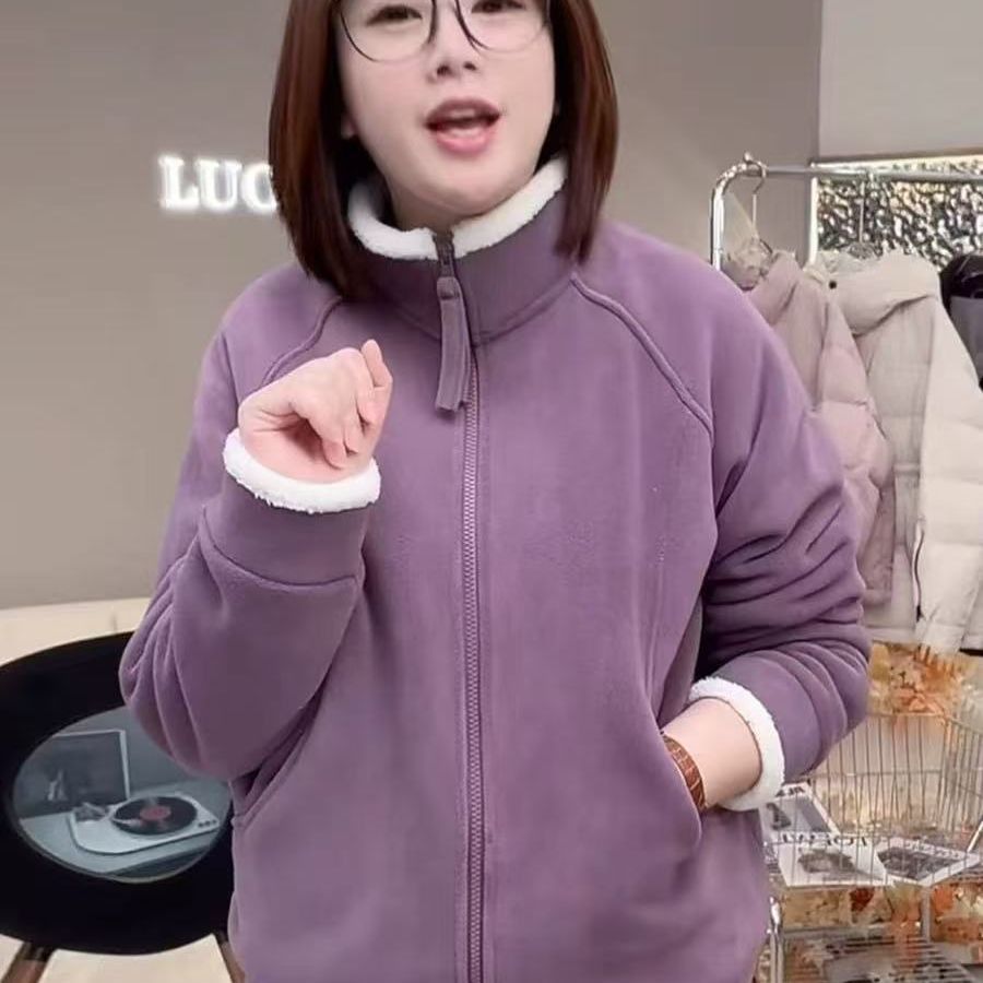 奥粒绒外套女冬季加绒加厚2025新款内胆百搭加厚拉链校服内搭神器