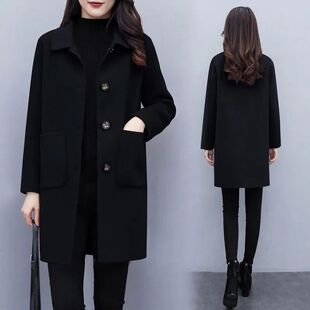 中长款毛呢外套女2026秋冬新款爆款高级感妈妈薄款红色呢子大衣潮