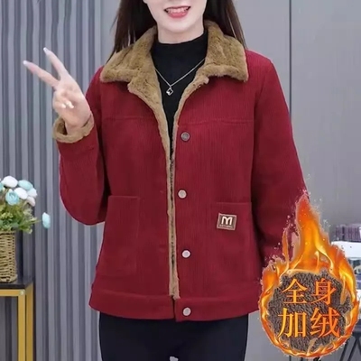 妈妈冬装加绒加厚外套小个子时尚洋气夹克衫中年女士冬季保暖棉衣