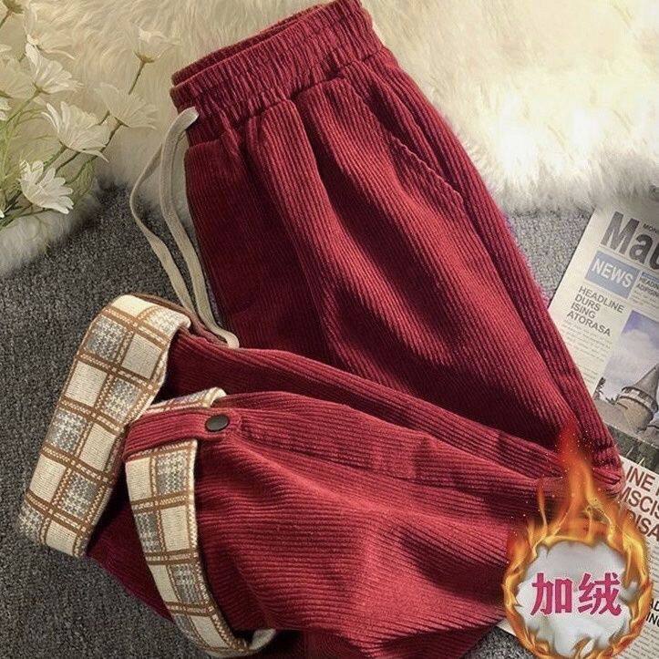清仓捡漏专柜撤回特大码胖mm300斤加绒加厚阔腿裤女灯芯绒长裤女