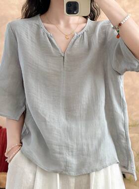 中年妈妈宽松百搭棉麻上衣