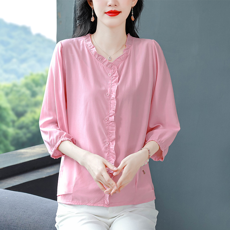 中老年女夏装雪纺小衫洋气中年妈妈短袖t恤50岁高贵气质减龄上衣