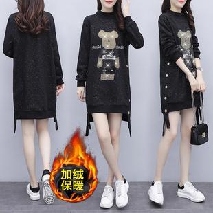 大码加绒加厚卫衣女2025秋冬小个子设计感洋气减龄烫钻打底连衣裙