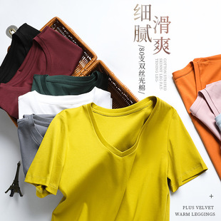 浙江至纯服饰2025新款80支双丝光棉纯棉修身简约圆领V领T恤女显瘦