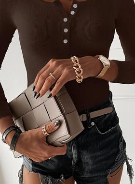 Solid color button-down slim base layer  纯色纽扣修身打底衫