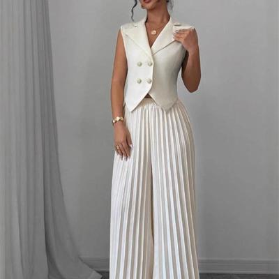 Stylish vest vest pleated culotte pants set 背心百褶裙裤套装