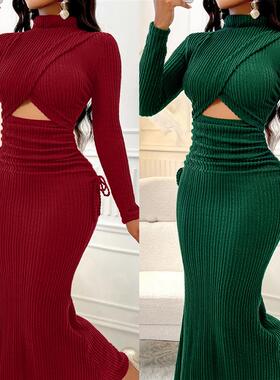 Hot sale autumn new crew neck dress  热卖秋季新款圆领连衣裙