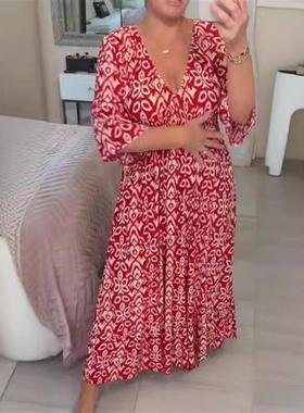 V-neck floral holiday beach loose dress碎花度假沙滩V领连衣裙