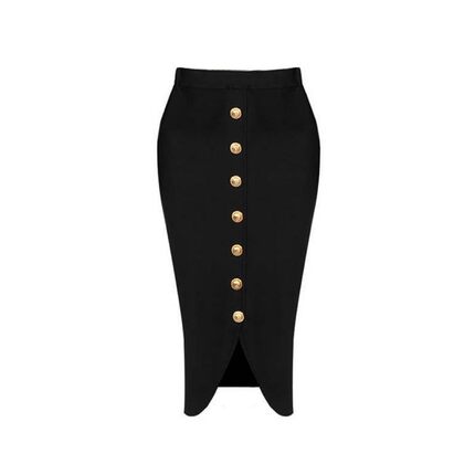 Commuter skirt with metal button front slit 金属纽扣前开叉裙