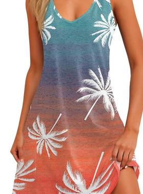 V-neck vest dress with printed patch pockets印花贴口袋连衣裙