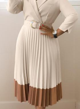 Elegant pleated dress with a suit collar西装领优雅压褶连衣裙