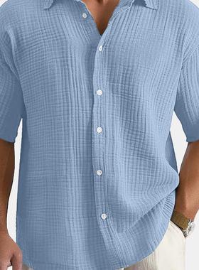 Casual cotton short-sleeved shirt with lapels  翻领全棉衬衫