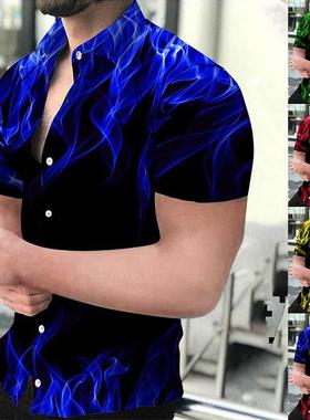 Casual 3D printed flame shirt Europe  休闲3D印花火焰衬衫欧