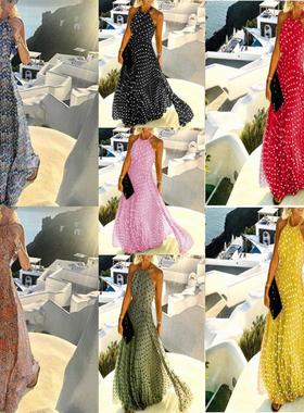 Round neck sleeveless printed pleated dress 圆领印花百褶女裙