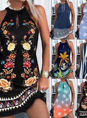 Bestselling sleeveless halter print dress 无袖挂脖印花连衣裙