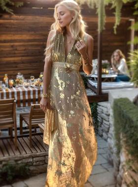 Hot selling sexy V-neck suspender maxi dress 性感V领吊带女裙