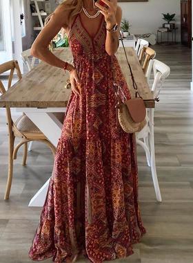 Hot Selling Summer Boho Resort Print Dress夏季度假印花连衣裙