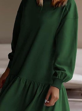 Autumn casual sweatshirt solid color dress秋季休闲纯色连衣裙