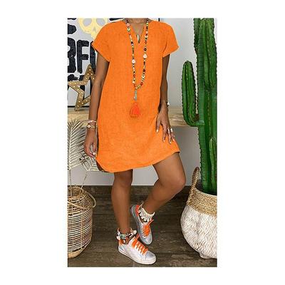Hot sale linen loose casual short sleeve dress宽松短袖连衣裙