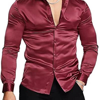 Stylish Men's Shiny Solid Color Dress Shirt 亮面纯色舞会衬衫