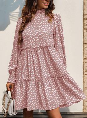 Hot sale leopard print long sleeve dress  豹纹印花长袖连衣裙