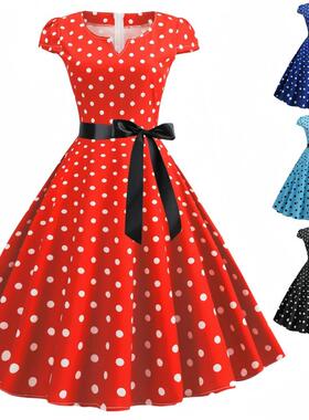 Hot selling big swing polka dot Hepburn dress 波点赫本连衣裙