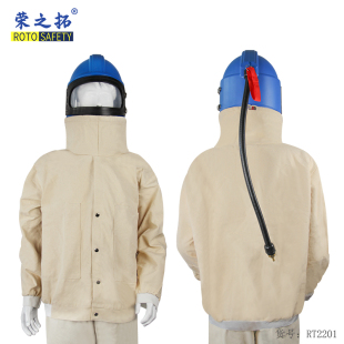 喷砂服工业除锈除漆专用打沙防护头盔供氧送风调温面罩防尘披肩服