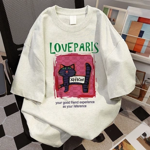 纯棉轻奢港风个性潮牌夏季痞帅短袖T恤女休闲宽松百搭半袖上衣