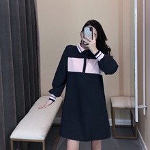 大码 胖妹妹连衣裙胖女人遮肚子长袖 慵懒风卫衣裙 早秋装 2019年新款
