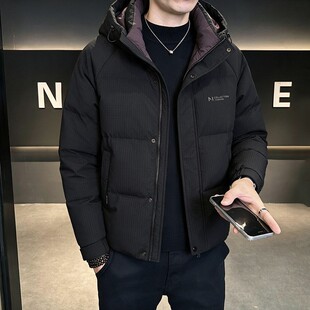 休闲羽绒服男士冬季2026连帽白鸭绒外套宽松帅气防寒面包服潮