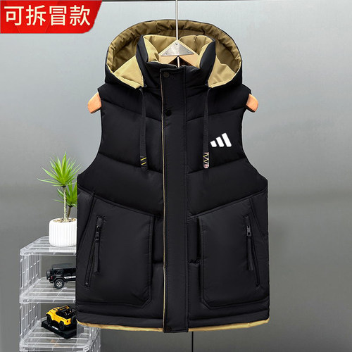 羽绒棉马甲秋冬季男女连帽保暖背心无袖坎肩棉服马夹情侣高档外套