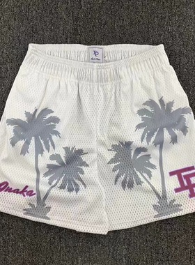 IP灰色椰子树篮球短裤男美式假两件不过膝速干透气运动训练裤夏季