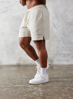 花灰色健身短裤男纯棉毛圈重磅篮球训练跑步休闲运动四分裤夏开衩