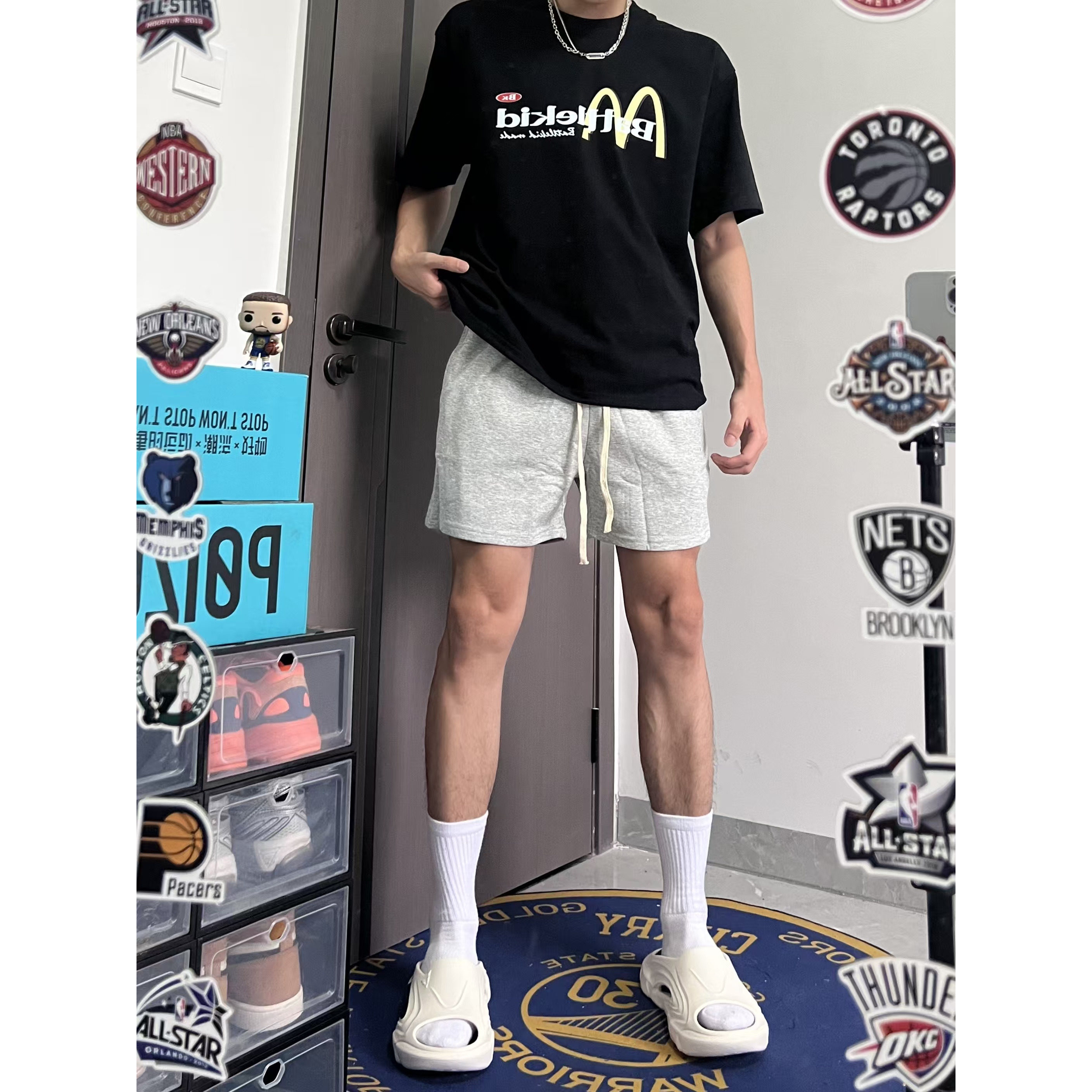 短裤男美式运动裤4分裤宽松直筒灰色四分裤夏季硬汉健身深蹲训练