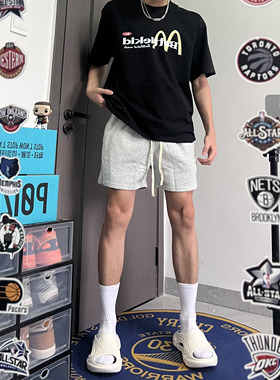 短裤男美式运动裤4分裤宽松直筒灰色四分裤夏季硬汉健身深蹲训练