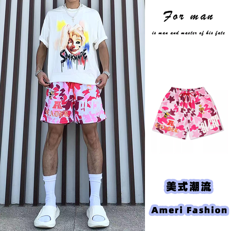 迷彩印花不过膝美式小短裤男潮牌