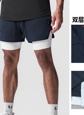 ASRV硬汉健身跑步短裤男子夏季骑行速干假两件美式双层运动篮球裤