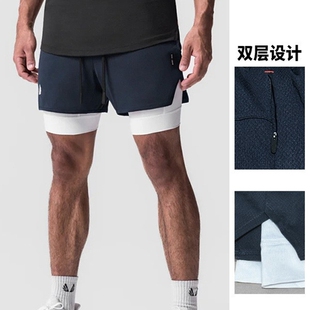 ASRV硬汉健身跑步短裤男子夏季骑行速干假两件美式双层运动篮球裤