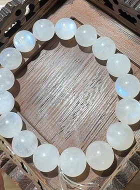 天然水晶 天然蓝月光圆珠手链 白色蓝光月光石手串 厂家直销