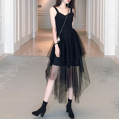 炸街不规则赫本风外套性感网纱裙