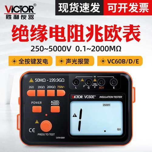 胜利数字兆欧表VC60B+/VC60D+ 绝缘电阻测试仪摇表1000V2500V