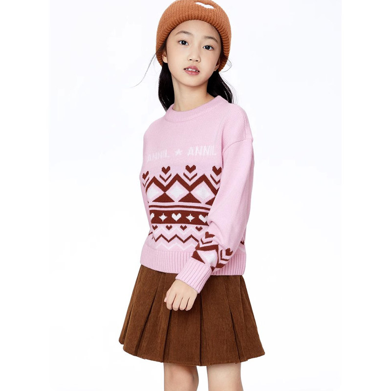 安奈儿童装女童秋冬装圆领毛衣