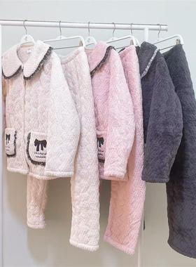 都市丽人睡衣女新款冬季三层夹棉法兰绒加厚保暖家居服套装LHT1T5