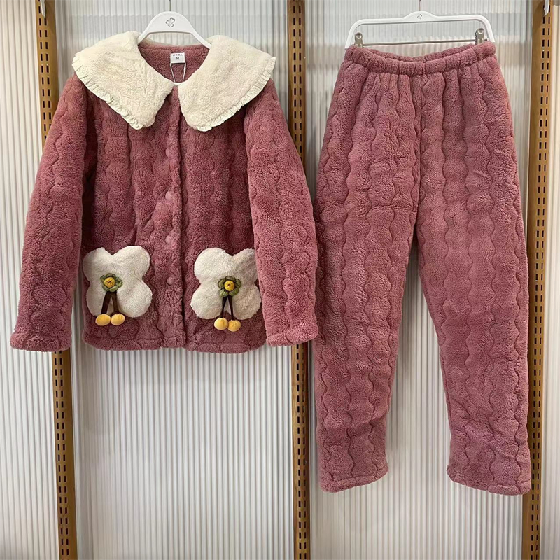 都市丽人女珊瑚绒夹棉甜美睡衣