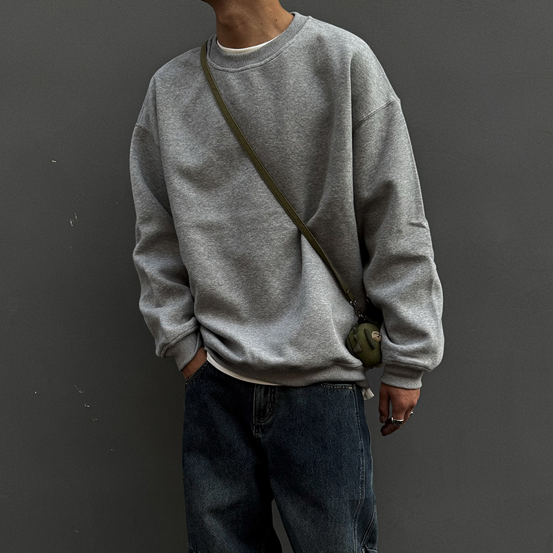 秋冬日系纯色420G圆领套头卫衣潮