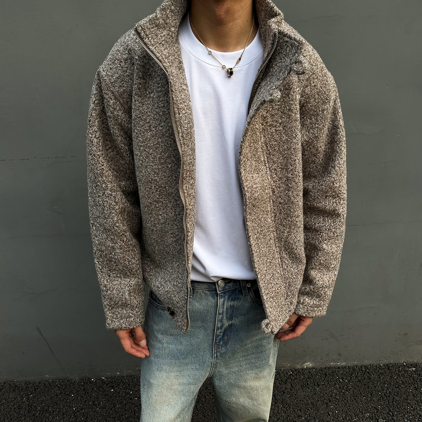 秋冬美式cleanfit立领呢料夹克