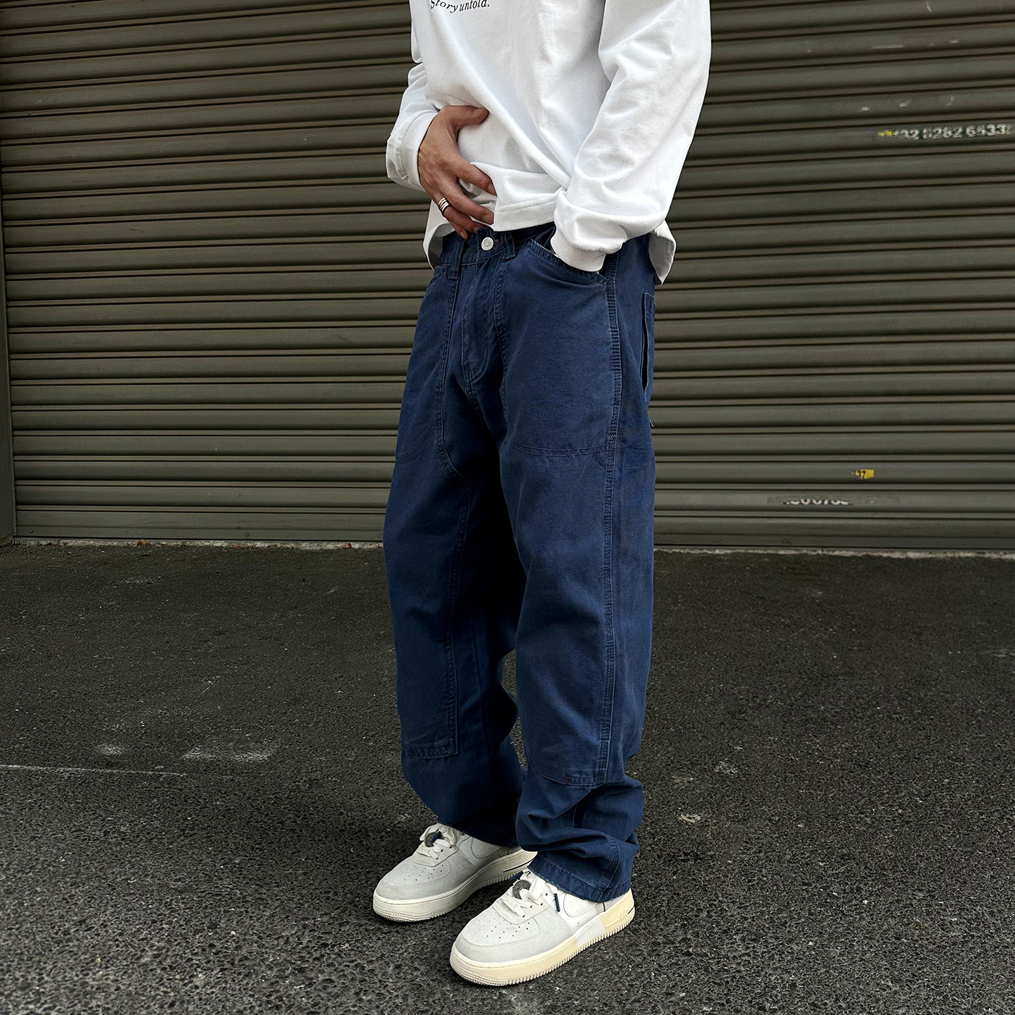 【UNAPS】秋冬美式复古vintage法工蓝工装裤男女宽松直筒休闲长裤