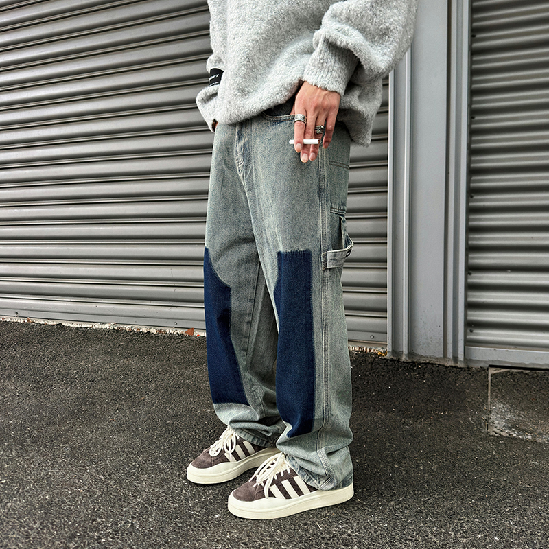 秋冬Cleanfit牛仔裤拼色做旧工装